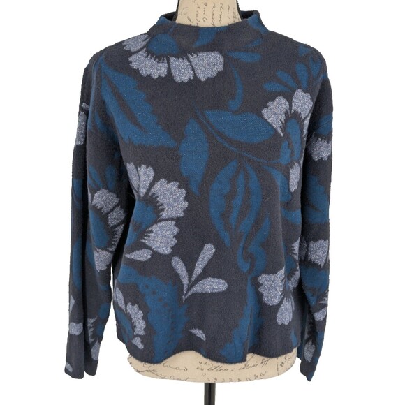 Ann Taylor Sweater S Black Teal WHITE Bold Design Oversized Boxy Cropped Office - Picture 1 of 11